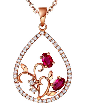 0,98 ct Natürlicher Brillant Diamant 14k  Rosegold Rubin Tropfen Anhänger