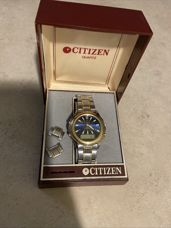 Citizen Analog Digital Watch  Blue Dial Two Tone Alarm C480-S27247 PARTS or REP