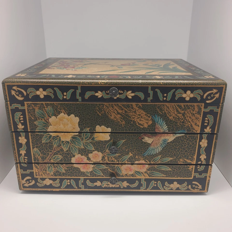 Caixa de joias vintage japonesa com sotaque oriental - Imagem 2 de 4