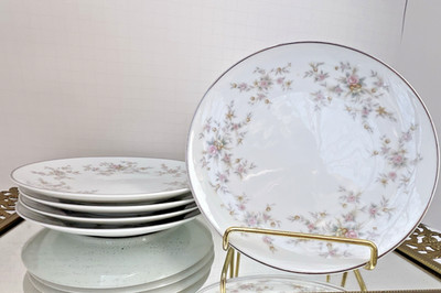 Noritake Arlene 5802 Bread Plates Set of 5 Platinum Trim Floral Japan Excellent