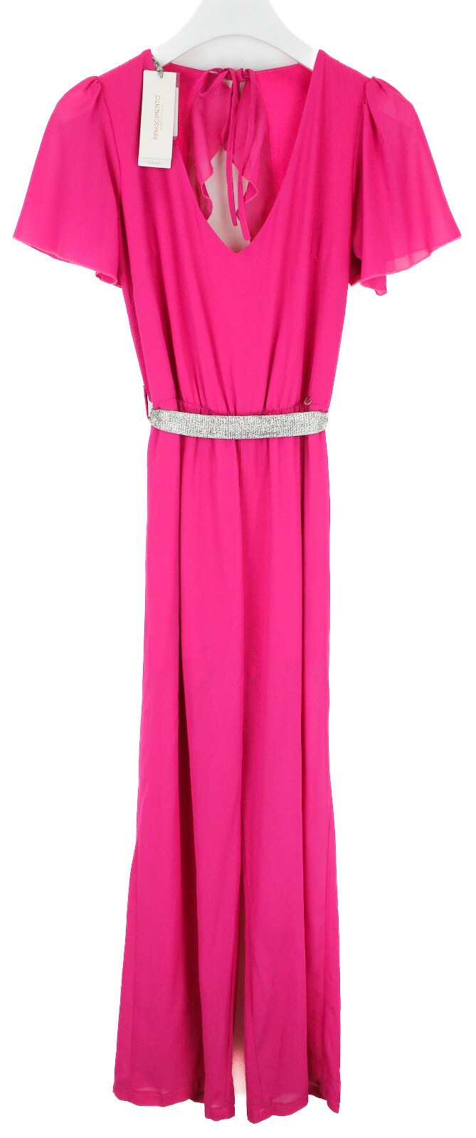 Rinascimento Mono Mujer Pequeño Manga Corta Espalda Abierta Cinturón Rosa Fucsia