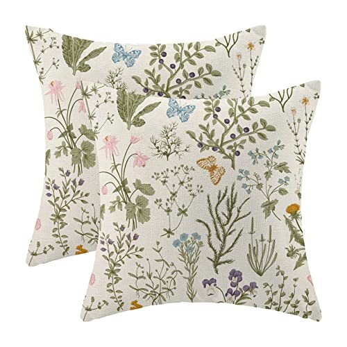 Sage Green Wildflower 16x16 Spring Pillow Covers Set of 2-image