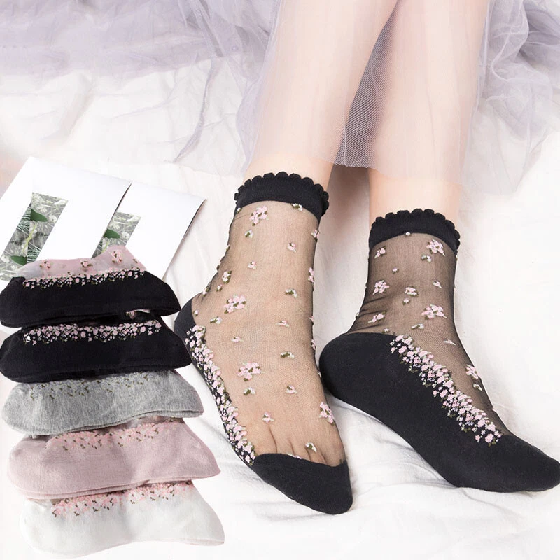 5 Pairs Sheer Mesh Transparent Sock Ultrathin Fishnet See Through Ankle Sock