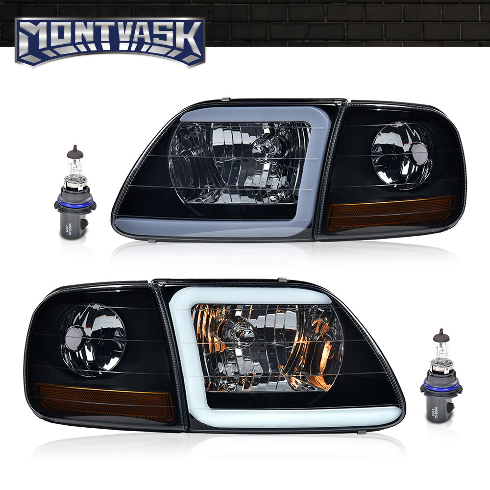 Fit For 1997-2003 F150 Expedition Smoke/Black LED DRL Headlights