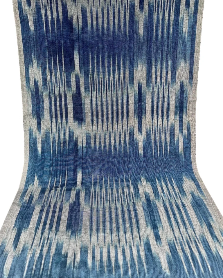 Blue Ikat Silk Moire Fabric By 2 Meters, Watermark Patterned Shantung Fabric - Image 4 of 4