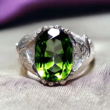 Peridot Gemstone With 925 Sterling Silver Groom Ring For Men's #AL998