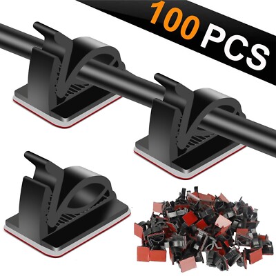 100Pcs Cable Clips Self-Adhesive Cord Wire Holder Management Organizer Clamp