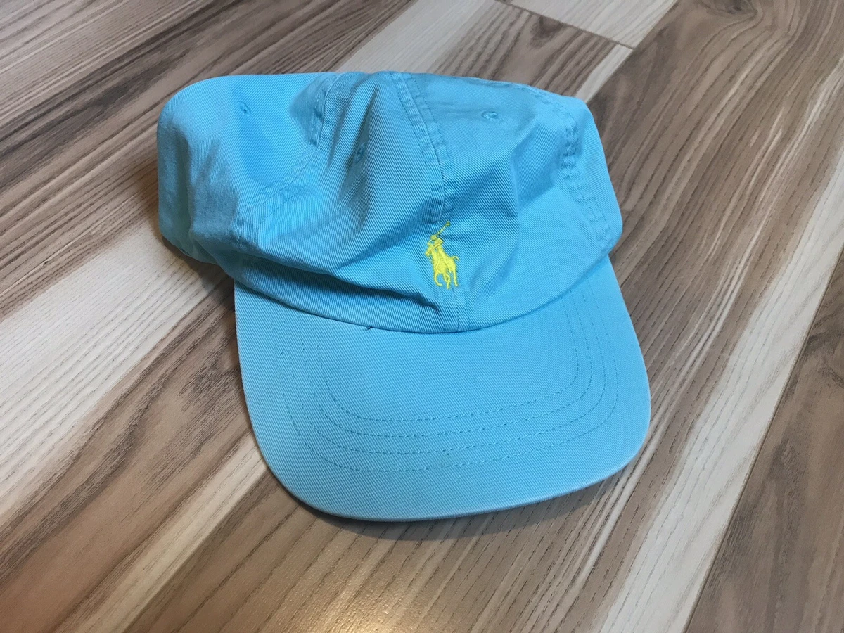 Vintage 90s Ralph Lauren Polo Teal Blue And Yellow Leatherstrap Dad Hat