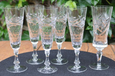 Sektgläser Sektkelche Kristall Glas Geschliffen Wabenschliff Blumen Ranken antik