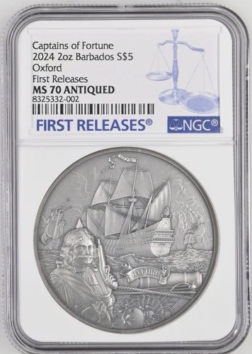 2024 Barbados Oxford Captains of Fortune 2 oz Silver Coin NGC MS70 FR Pop 5