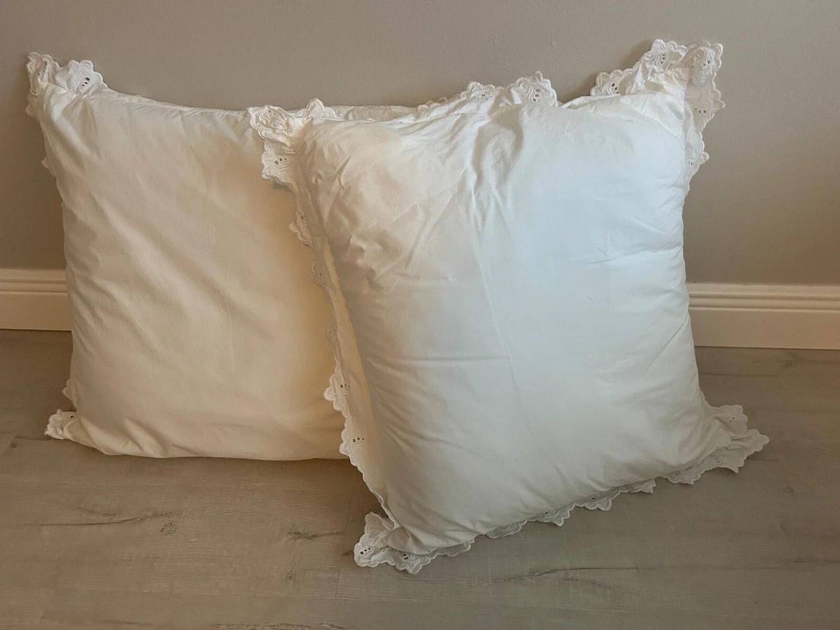 Pottery Barn Euro White Pillows with inserts lace like edges 55 for both