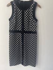 Talbots Womens Size 10P Dress Black White Patterned Sheath MIDI Sleeveless