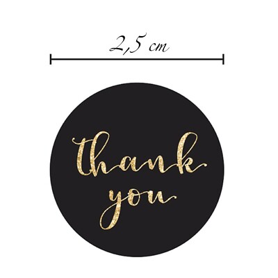 50 schwarz Aufkleber THANK YOU mit der Aufschrift in Gold DANKE rund 2,5 cm
