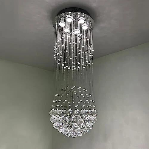 Contemporary Raindrop 2 Balls Crystal Chandelier Flush Mount Cylinder