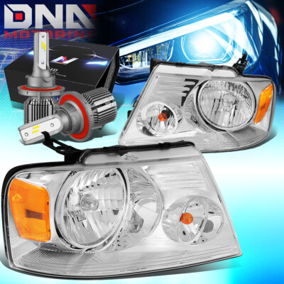 FOR 2004-2008 FORD F150/MARK LT CRYSTAL HEADLIGHT LAMPS W/LED KIT+ FAN CHROME