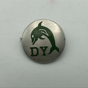 DY Dolphin Lapel Hat Pin Unknown Not Sure 3/4" Silver Tone + Green   N1 