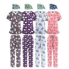 Wholesale Women's Printed Nursing Scrub Sets Stylish V-Neck Top Pants