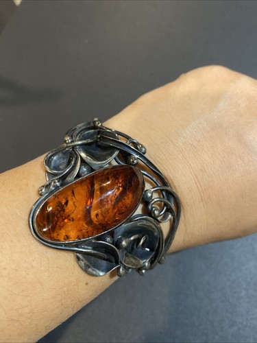 Vintage Sterling Silber Baltischer Bernstein Armreif Armband - Bild 7 von 9