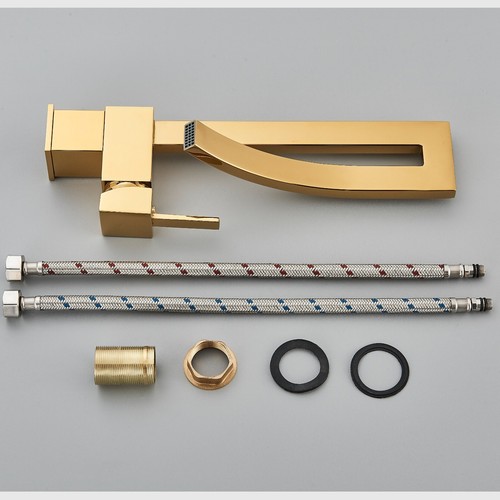 Gold Bathroom Basin Sink Faucet Waterfall Single Hole Deck Mounted Mixer Tap - Picture 8 of 8