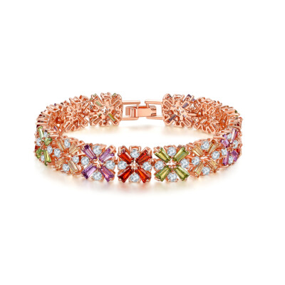 18K ROSE GP RED GREEN BAGUETTE TENNIS BRACELET MADE WITH SWAROVSKI CRYSTAL STONE
