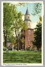 Bruton Parish Church Williamsburg Virginia Exterior View Linen c1940s Postcard