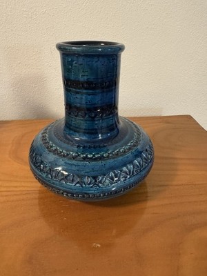 Bitossi Italy Keramik Vase Aldo Londi Rimini Blue, Vintage, Mid Century, 15 Cm