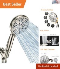 Brushed Nickel High Pressure Shower Head - 5 Functions with Easy Tool-Free Setup