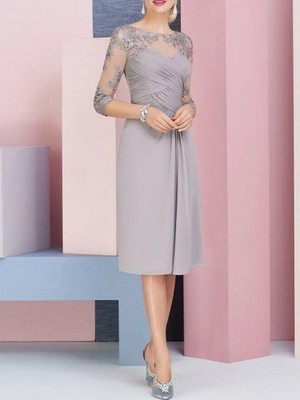 Elegant Gossamer Half Sleeve Mother of the Bride Dress O-Neck Appliqued Short