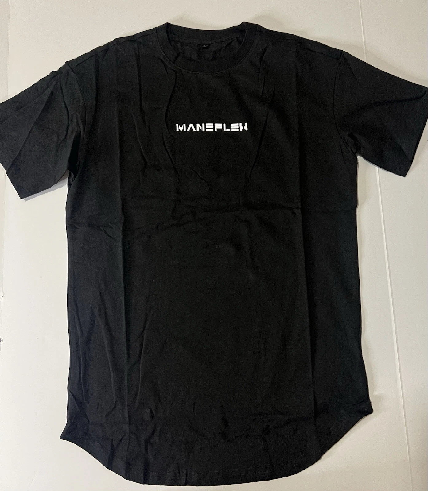 T-Shirt Mens/Unisex Active Wear Maneflex Black scoop" hem Bottom L New
Opens in a new window or tab