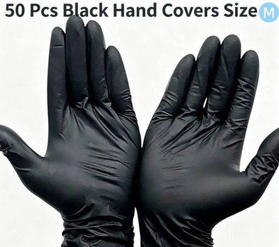  50-count Disposable black gloves, 0.1mm thick, for daily protection, size M.