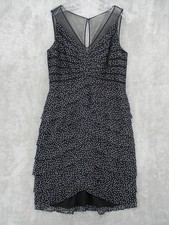 Adrianna Papell Dress 14 Polka Dot Tiered Mesh Neckline Cocktail Evening Event