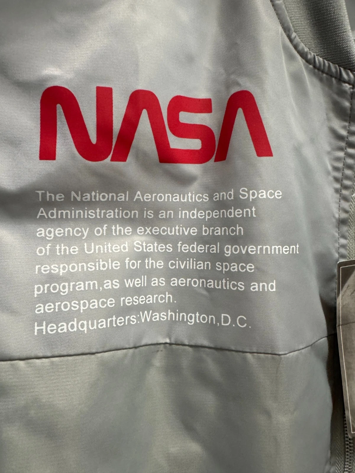 NWT ASSTseries Bomber Jacket NASA gray Men Zip Front Size XXL Windbreaker - product detail image 6