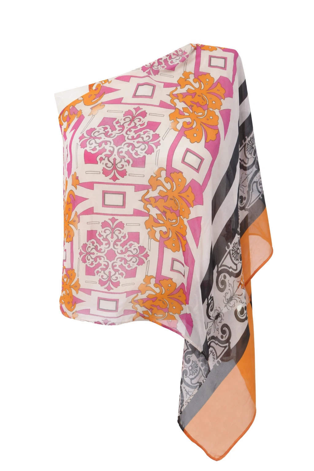Analili One Shoulder Silk Top Scarf Baroque Print Asymmetric StatemenResort XS S