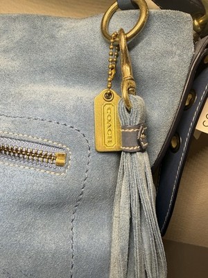 Vintage 2004 Coach Light Blue Suede Slim Duffle Tassel Gold