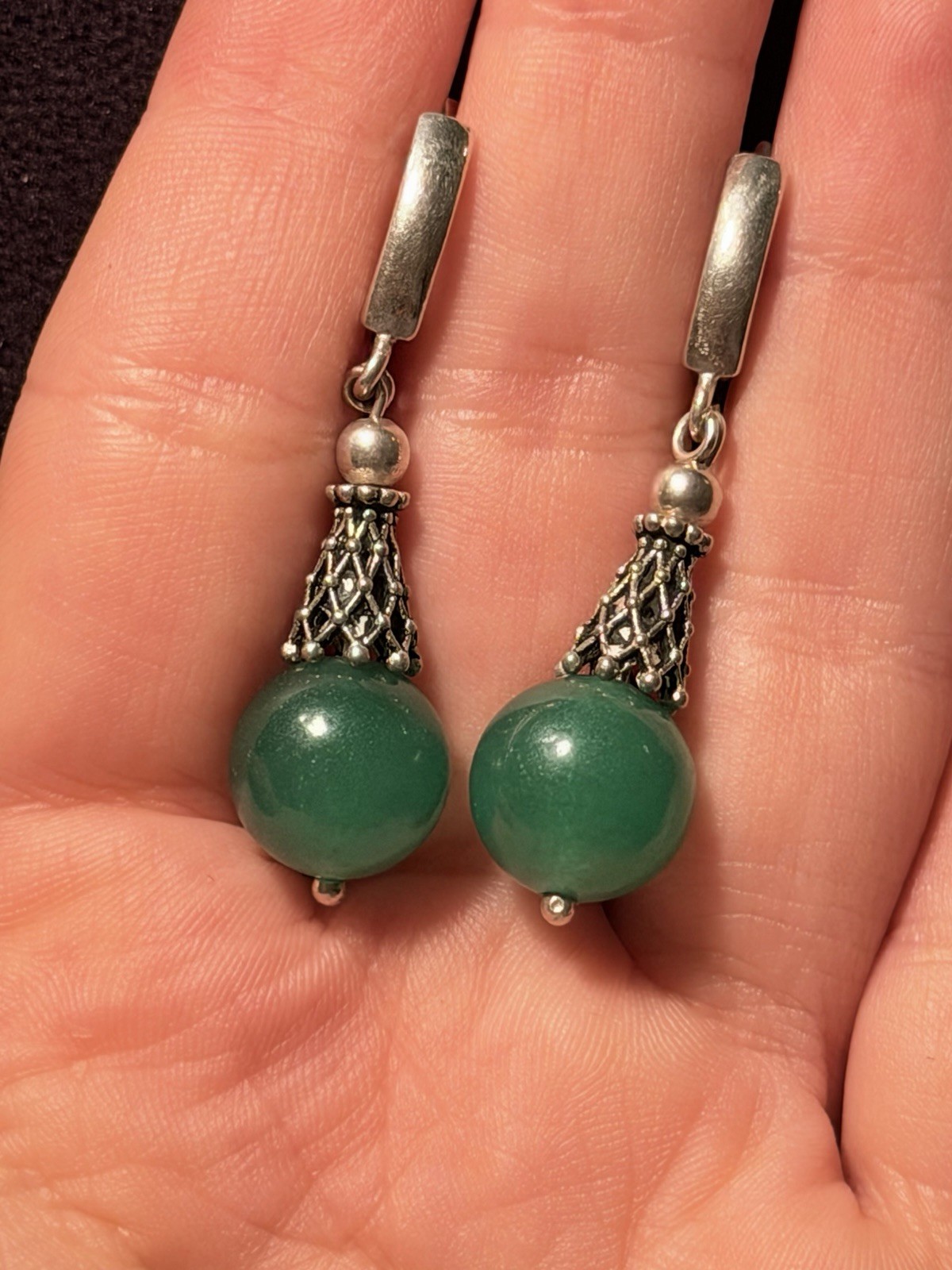 Sterling silver earrings with green Jadeite #118 image 2