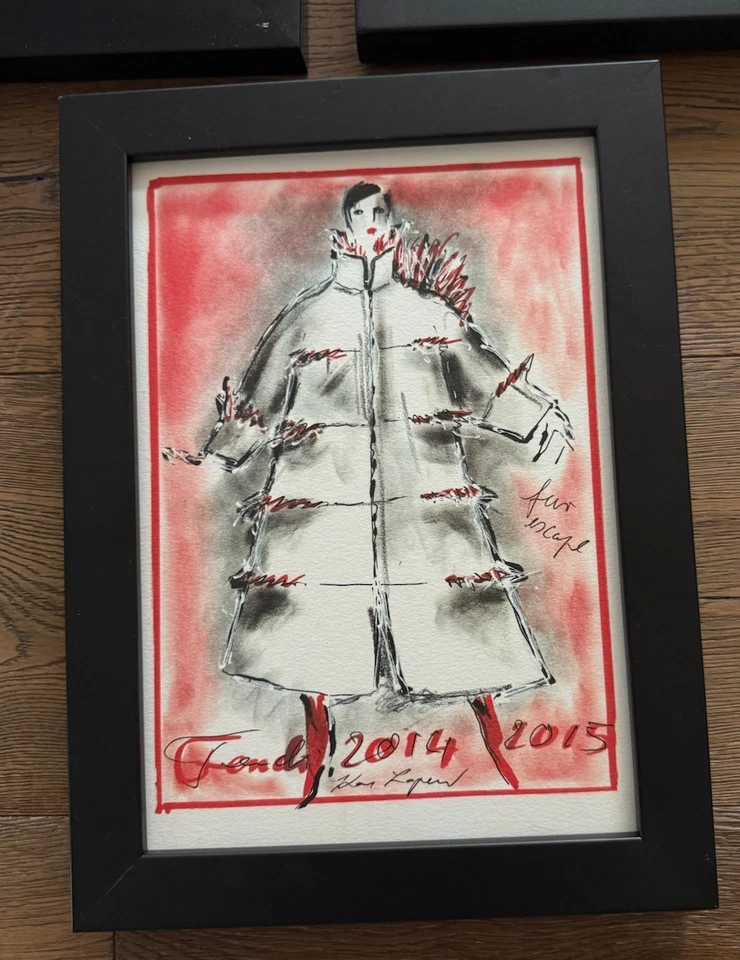Fashion Illustration Sketch Fendi Karl Lagerfeld Signed Framed - Image 2 of 4