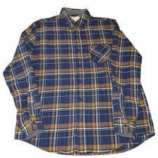 Original Weatherproof Vintage Men's Large Flannel Shirt Navy Blue Yellow Plaid