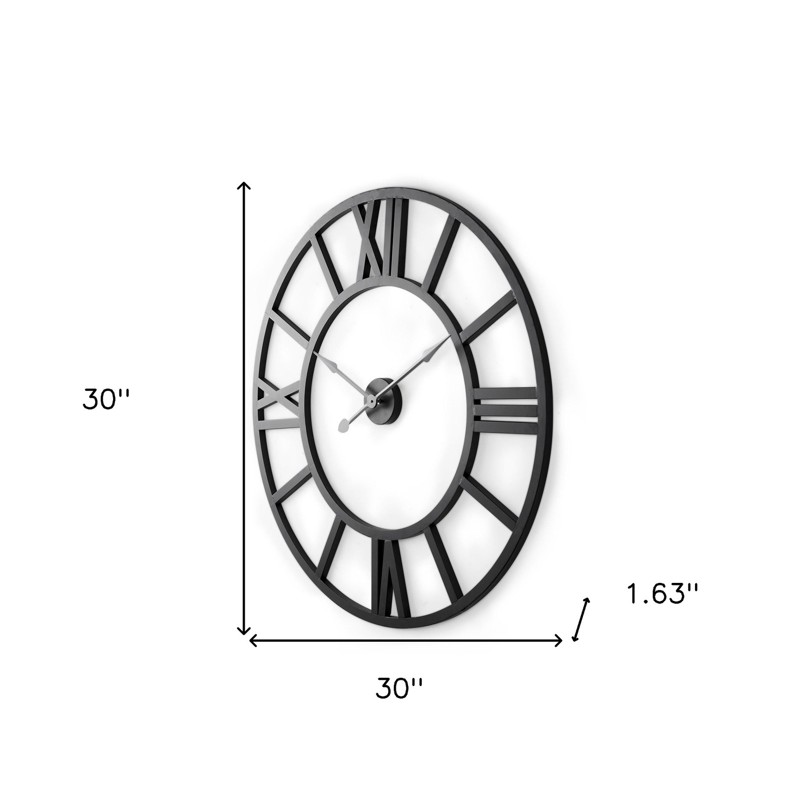 30" Black Iron Analog Round Wall Clock