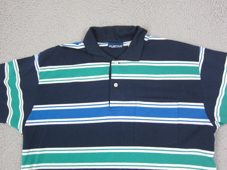Vintage Puritan Polo Shirt Adult Medium Blue Striped Golf Disco 80s Mens - Image 2 of 4