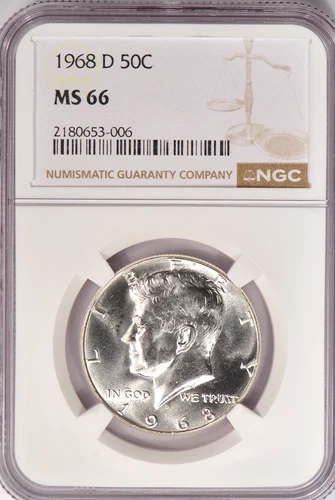 1968 D Kennedy Half Dollar NGC MS 66 Gem Silver Coin 50C