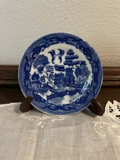 Vintage Butter Pat Size Miniature Blue Willow Plate Child’s Tea Set, Small Chip