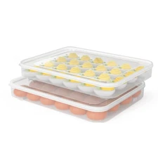 77L Deviled Egg Containers with Lid, (Set of 2), Plastic Egg Holder for Refri...