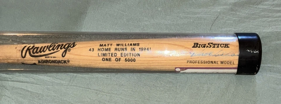 Limited Matt Williams 1994 firmado nuevo Rawlings Big Stick murciélago + certificado de autenticidad/soporte de tubo Foto 2 de 4