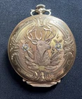 Antique Elgin Tricolor  14k Gold Deer Elk Hunter/Case Pocket Watch 17 Jewel Runs
