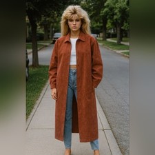 Halston 1970's Burnt Rust Ultrasuede Button Front Trench Coat