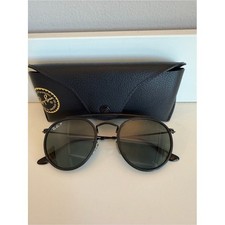 Ray-Ban Round Double Bridge Polarized Sunglasses RB3647N Black Green Lens