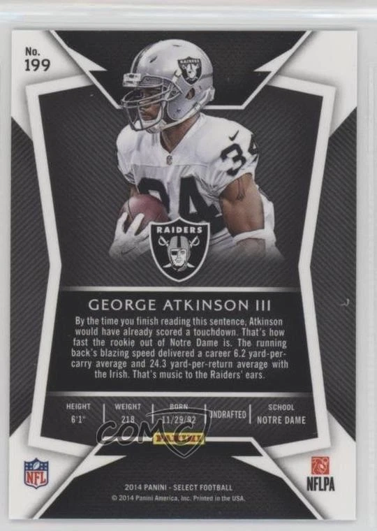 2014 Panini Select Rookies George Atkinson III #199 Rookie RC - Image 2 of 2