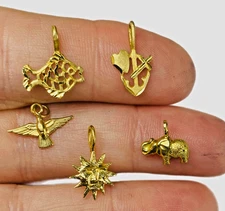 Vintage 14k Gold Charms Lot, 2 Grams! Sun, Fish, Elephant, Bird, Anchor