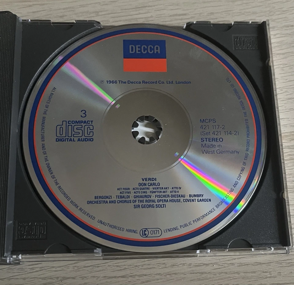 Verdi Don Carlo Bergonzi Tebaldi Bumbry Ghiaurov Solti 3 Cd Decca WG - Immagine 4 di 4