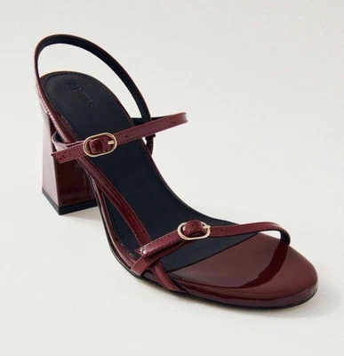Alohas Elyn Onix Burgundy Patent Leather Sandals Strappy Block Heels Size 39 - Image 1 of 4